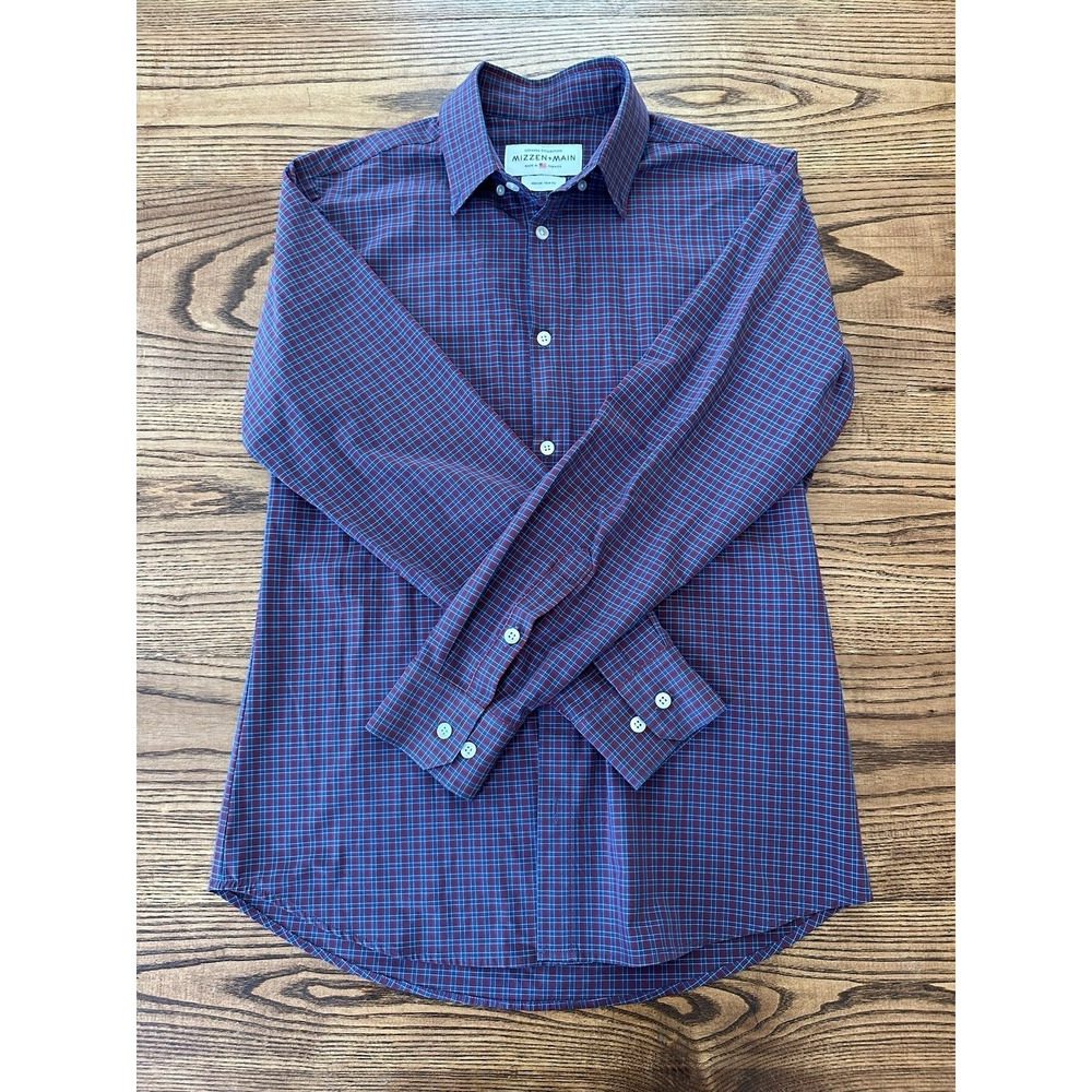 Mizzen + Main Men's Medium Trim Fit Lewaed Collection Long Sleeve‎ Plaid Shirt